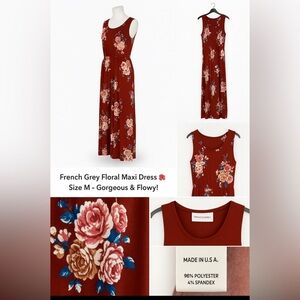 French Grey Floral Maxi Dress 🌸 Size M – Gorgeous & Flowy